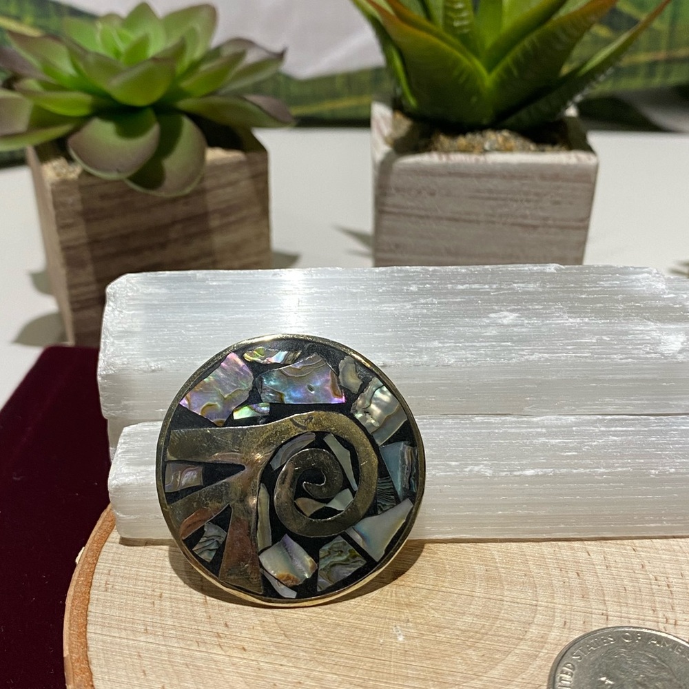 Vintage Alpaca Mexico Abalone&OnyxBrooch/Pendnat🖤